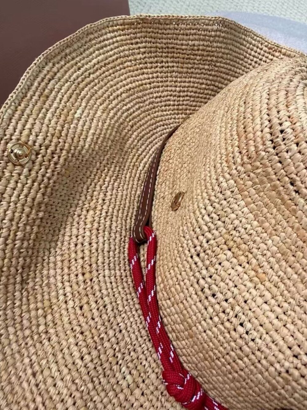 Miu Miu Woven Straw Red Rope Band Western Hat - Picture 5 of 7